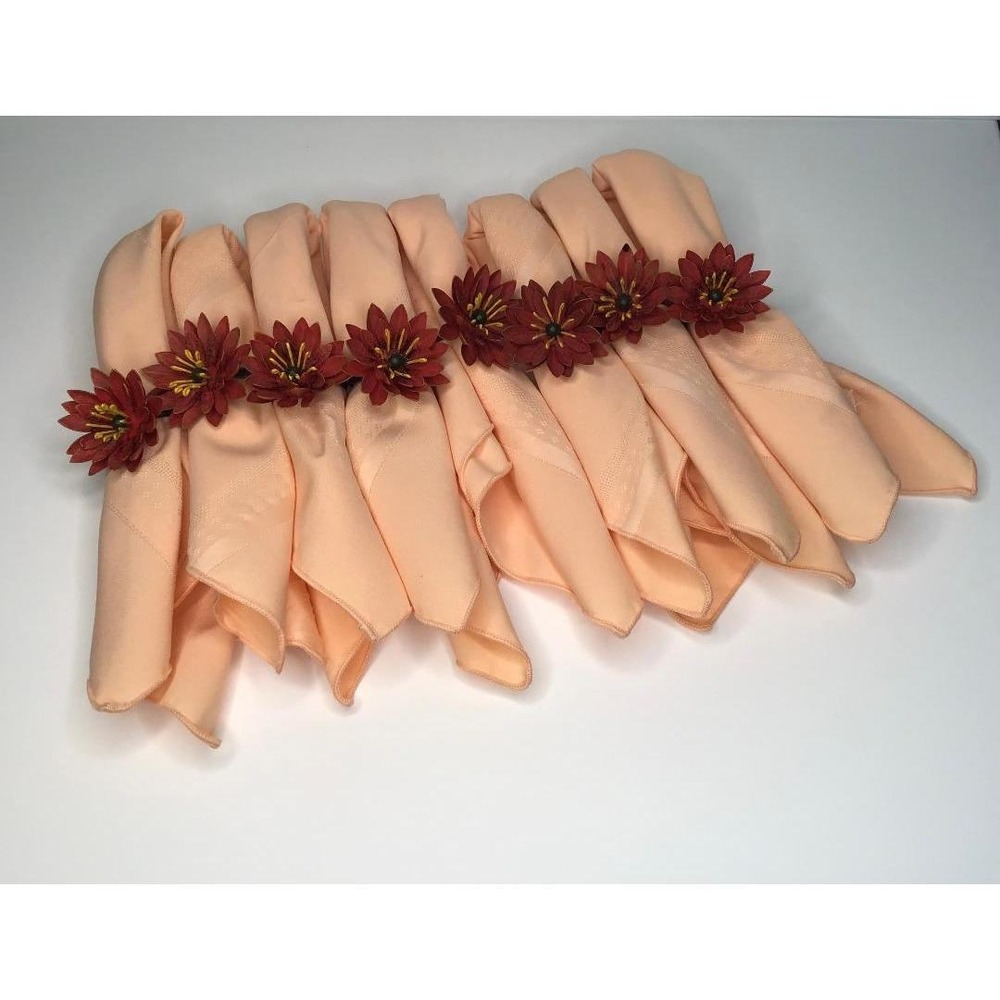 Vintage Style Floral Napkin Rings and Peach Cloth Napkins Boho Whimsical Cottage